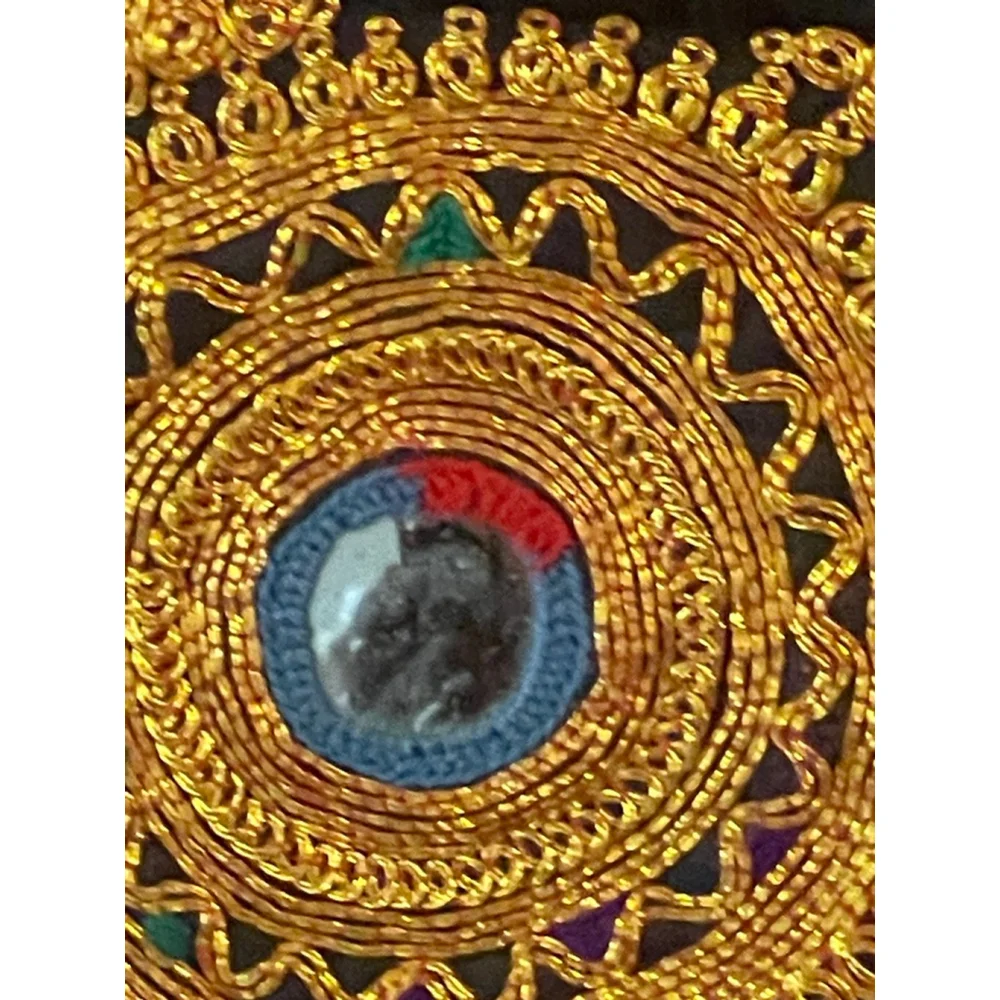 Vintage Indian Embroidered Mirror Work Wall Hanging 46x24 Gujarat Rajasthan